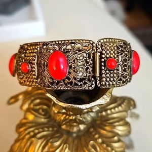 Czechoslovakian Vermil Red Cabochon Bracelet